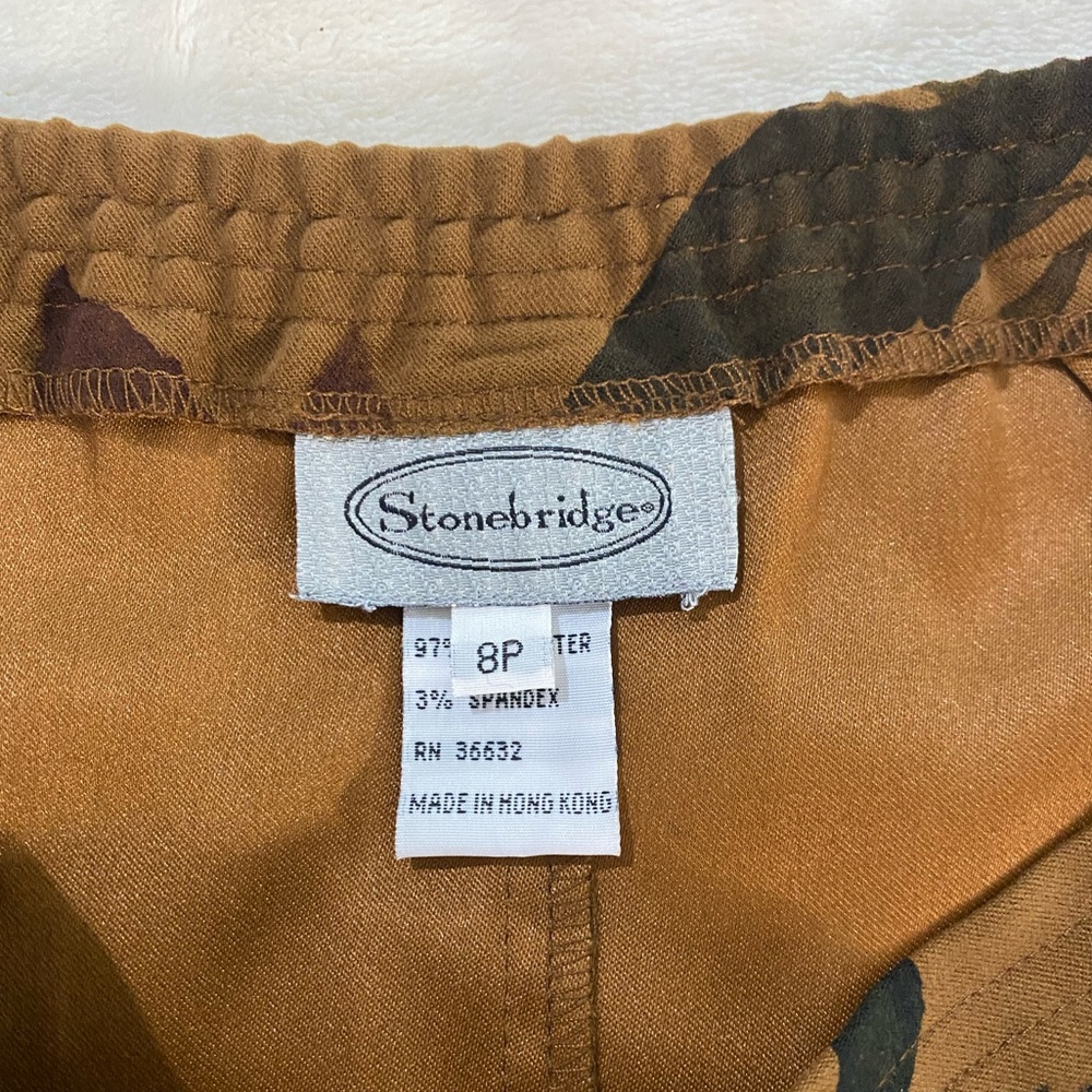 VTG Stonebridge Boho Maxi Skirt Leaf Brown Navy Gold Earthy Aesthetic Slit 8P - Picture 10 of 13